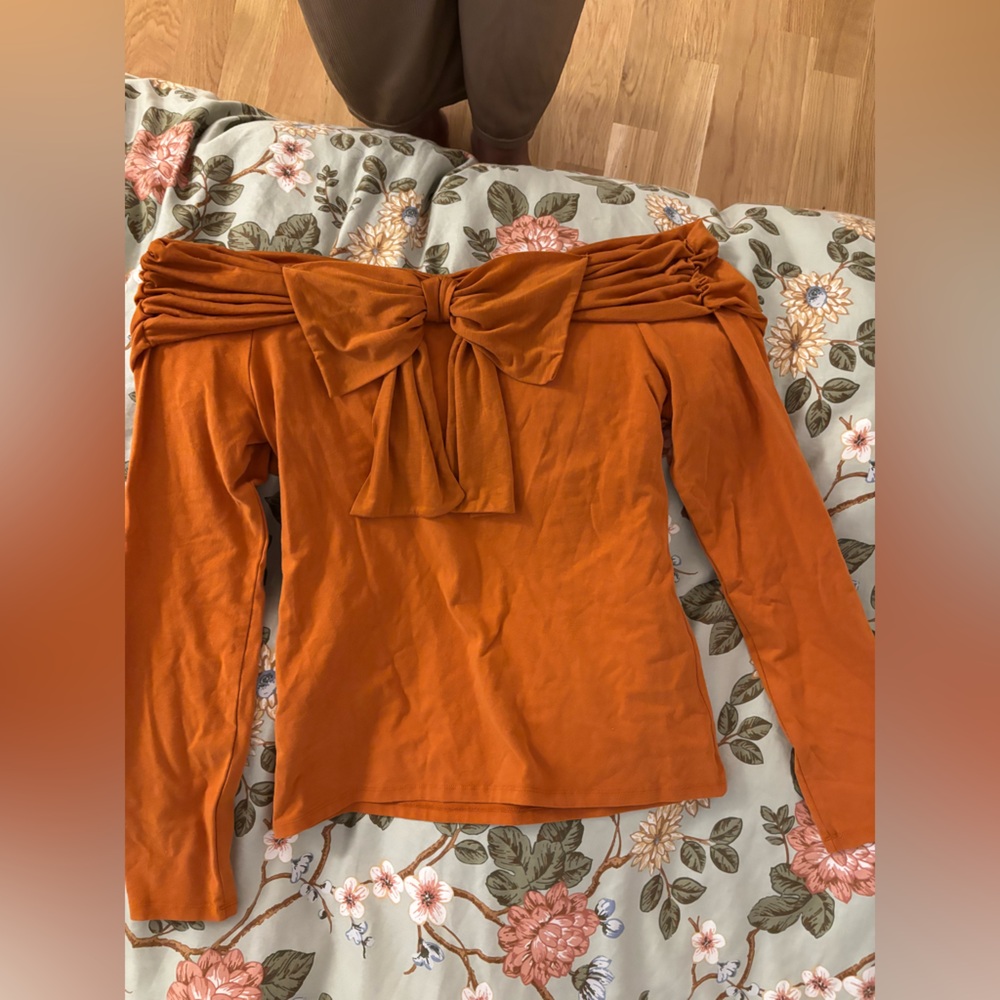 Anthropologie Orange off shoulder bow tie  Top